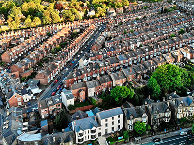 Terraced houses photographed from above
